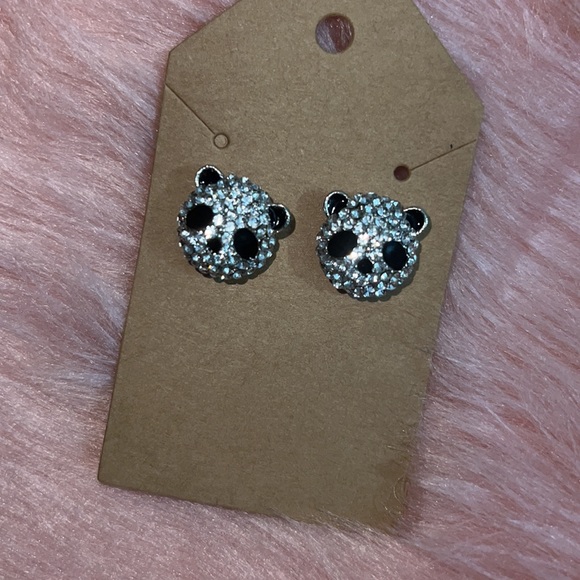 Rhinestone Panda Earrings • black & white• handcrafted • nickel free post - Picture 5 of 6